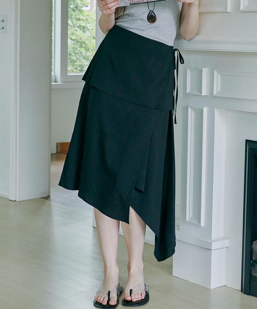 Marop 3116 Crinkle Double Wrap Skirt (Black)