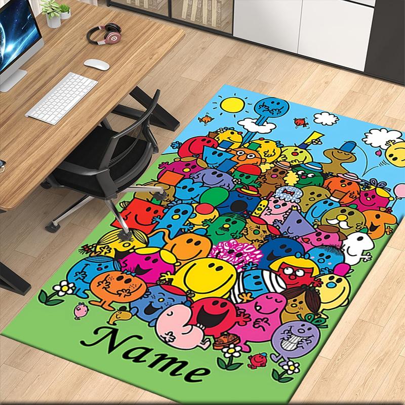Custom Name Mr. Men and Little Miss Printed Carpet, for Office Chair Living Room Bedroom Kitchen Room Decor Gifts.