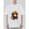 Black T Shirt with Monkey Wearing Cap and Sunglasses Print for Casual Wear