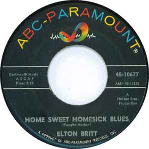 

7inch Record ELTON BRITT - Home Sweet Homesick Blues / Now is 4510677 ABC-Paramount 1965 US Folk Used