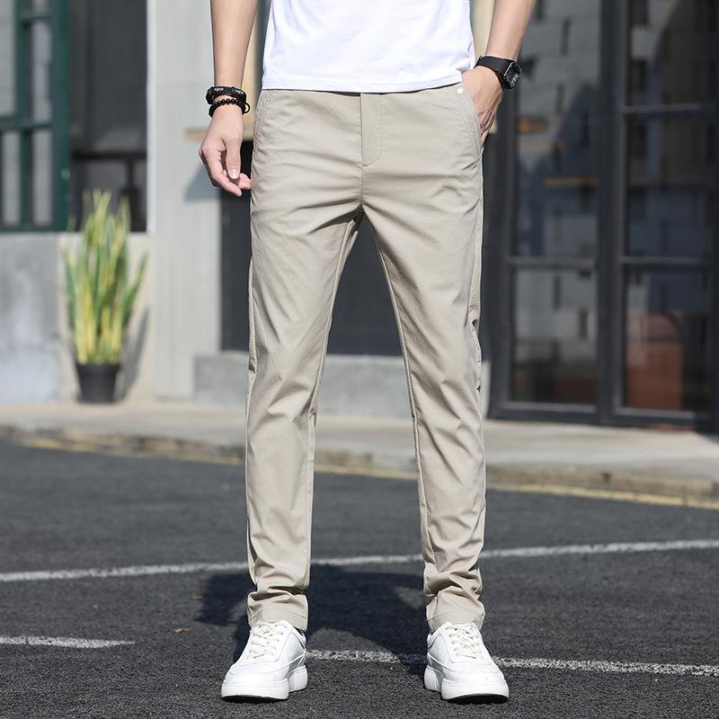 Men's straight casual pants, men's mid waist, spring and autumn thin, solid color, street outerwear, long pants