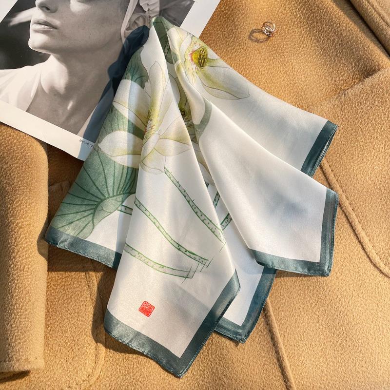 Spring new silk silk scarf women's plain and elegant flower mulberry silk small square scarf neck protection versatile fashion small scarf