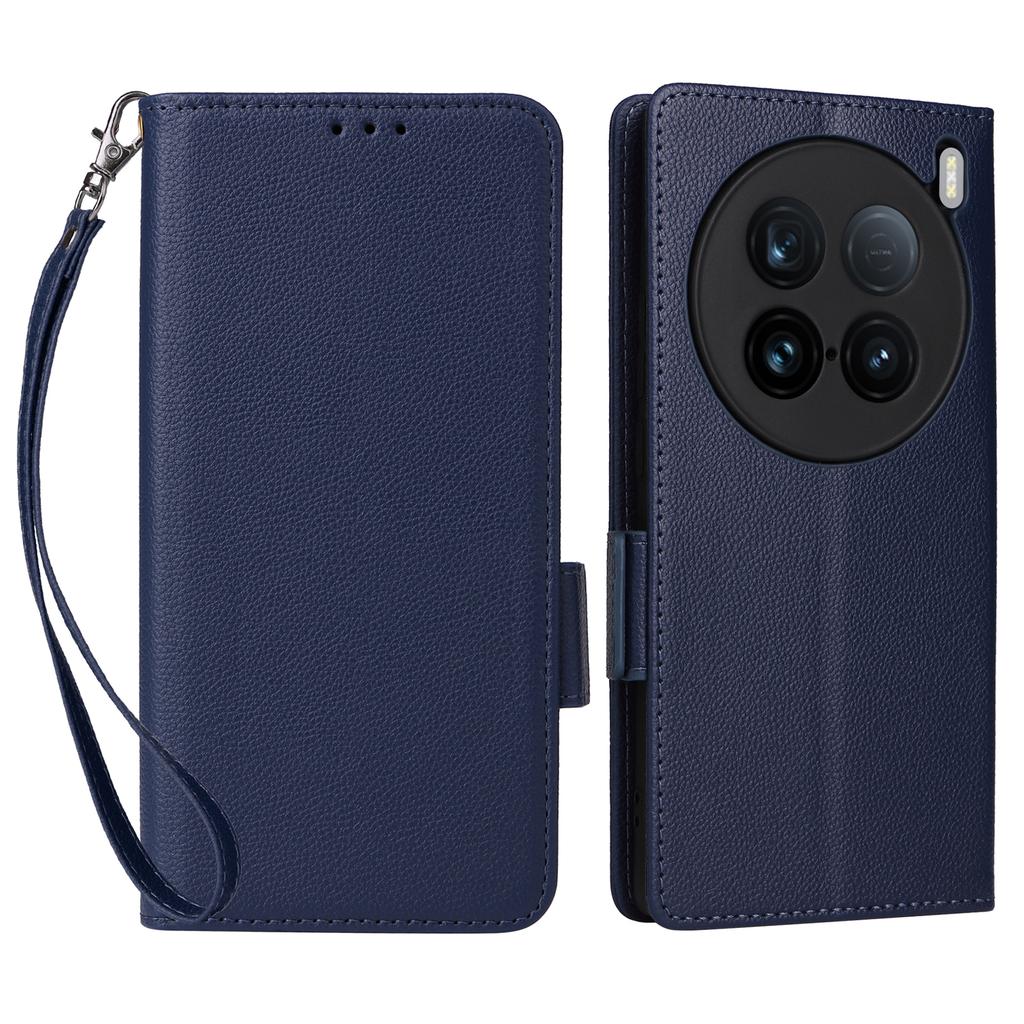 For vivo X100 Ultra 5G Case with Wrist Strap Litchi Texture PU Leather Wallet Phone Cover