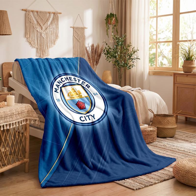 Manchester City Theme Fleece Blanket Cozy Soft Plush Blanket For Bedroom Couch Travel