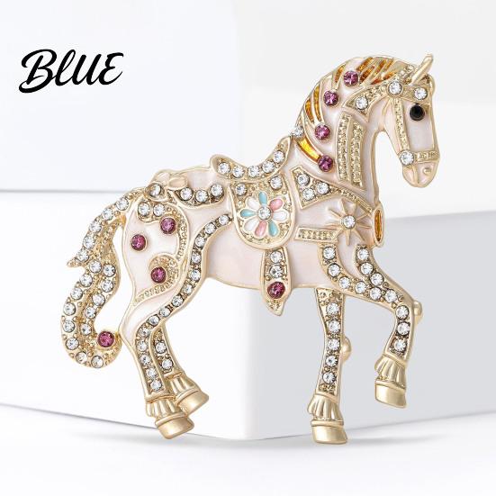 Elegant Horse Pin Alloy Multicolor Brooch Rhinestone Inlaid Standing Lapel