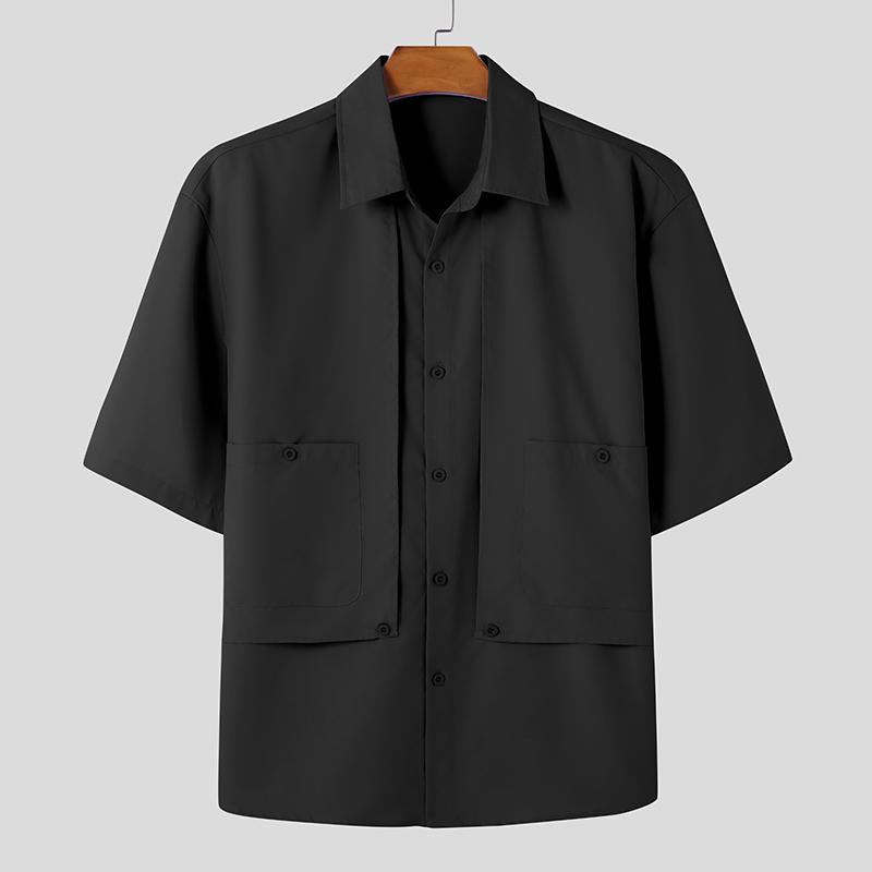 

INCERUN Мужские летние рубашки свободного покроя с коротким рукавом и пуговицами из двух частей 4XL чёрный