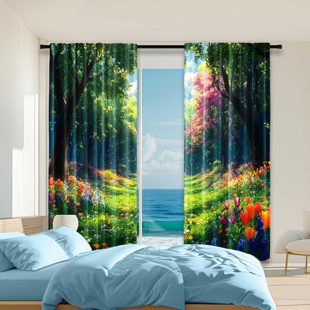 

2 pcs, versatile polyester transparent curtains for home decoration Spring Flower for use in bedrooms and living rooms 29x65in(75x166cm)