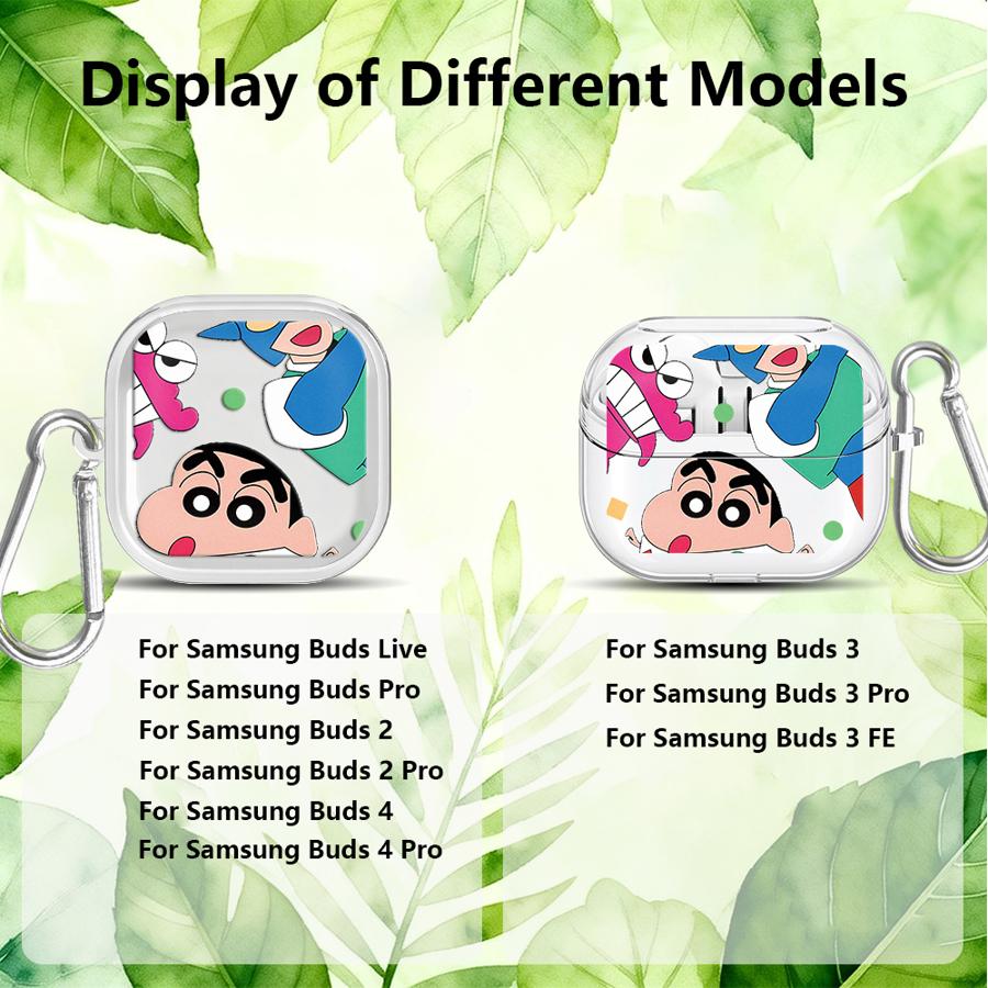 Cute Crayons Shinchan Case For Samsung Galaxy Buds 3Pro 4 Pro 2Pro 2 3 FE Live 4Pro Clear Earphone Cases Cover With Hook