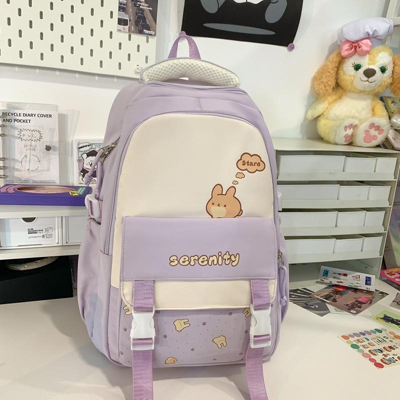 Student Grade 3-6 Schoolbag Women's Large Capacity Cartoon Backpack Campus Color Block Backpack