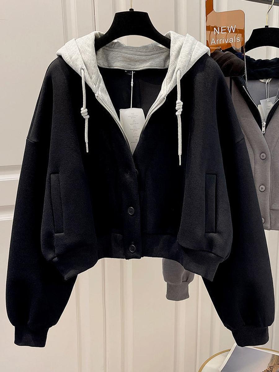 

Поддельная свободная короткая толстовка на молнии с капюшоном из двух частей для женщин M белый