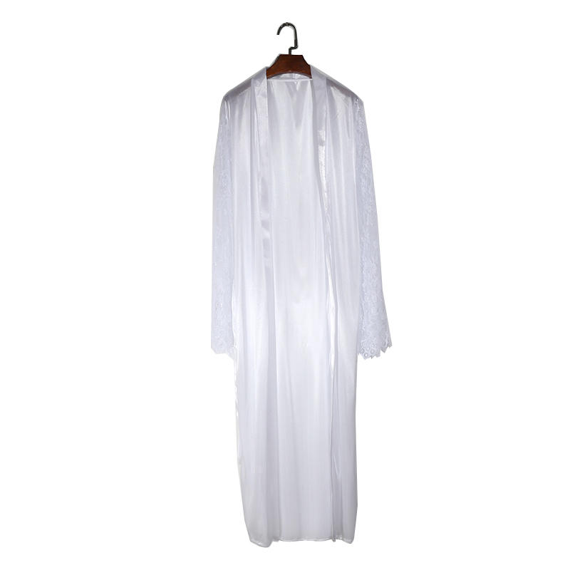 Women Lace Stitching Long Bathrobes Nightgown Soft Silk Dressing Gown Bath Robe Large Size Sexy Pajamas