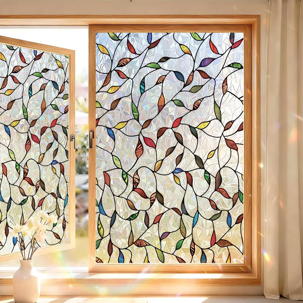 Plant Floral Window Sticker Glass Film Decorative Privacy Static Cling Film for Home Office Bathroom Window Door Partition