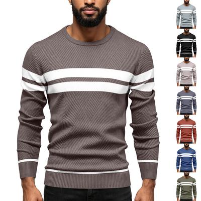 Men's Casual Loose Fit Crew Neck Sweater with Striped Pattern Long Sleeve Pullover Knitwear for Everyday Wear