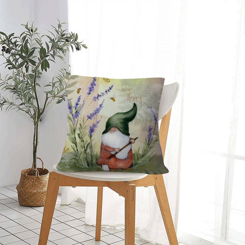 Adorable Gnome & Floral Garden Cushion Cover Car Throw Pillow Case For Sofa Car Christmas Gift