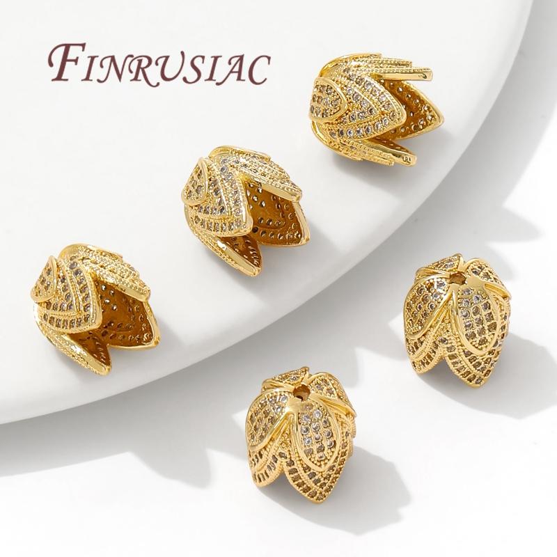 18K Gold Plated Brass with Zircon Spacers Bead Caps For Jewelry Making,Flower Bead End Caps DIY Necklace Bracelets Accessories