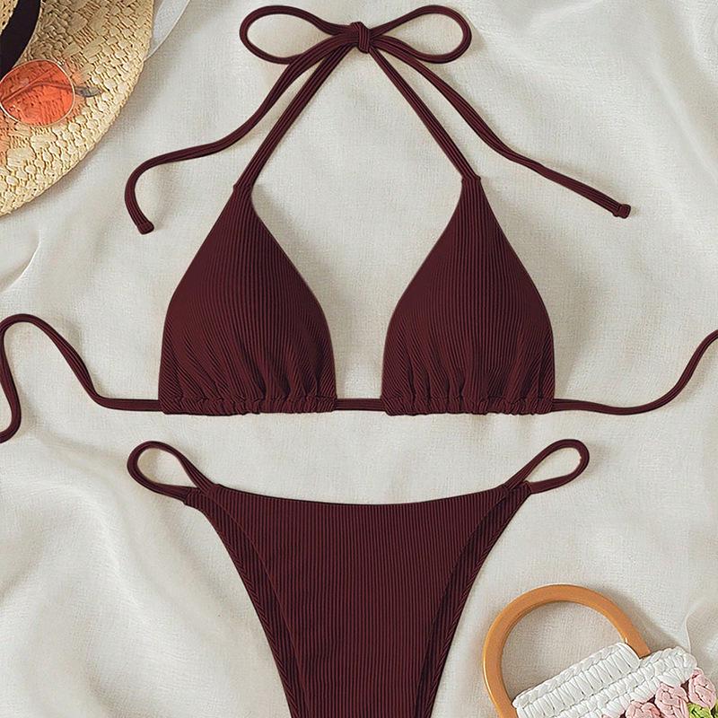 Euro-American Lace-Up Halter Triangle Bikini Set - Sexy Beach Swimsuit