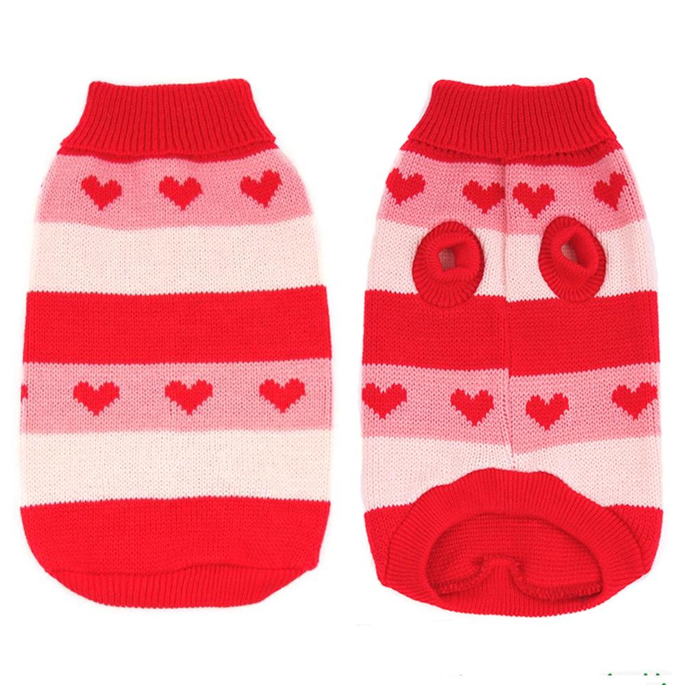 Cute Red Striped Acrylic Dog Sweaters Small Pet Jumper for Winter Season GorisPet