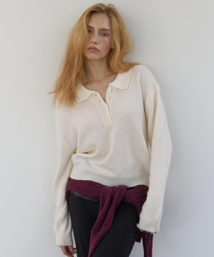 ASURA Polo Collar Wool Knit (Ivory)