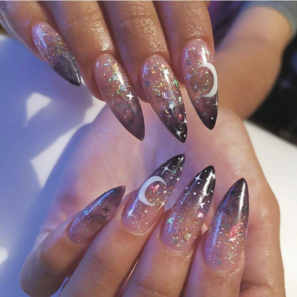 24Pcs Marble Gradient Gold Foil Long Coffin False Nails Full Cover Detachable Press On Nail Tips