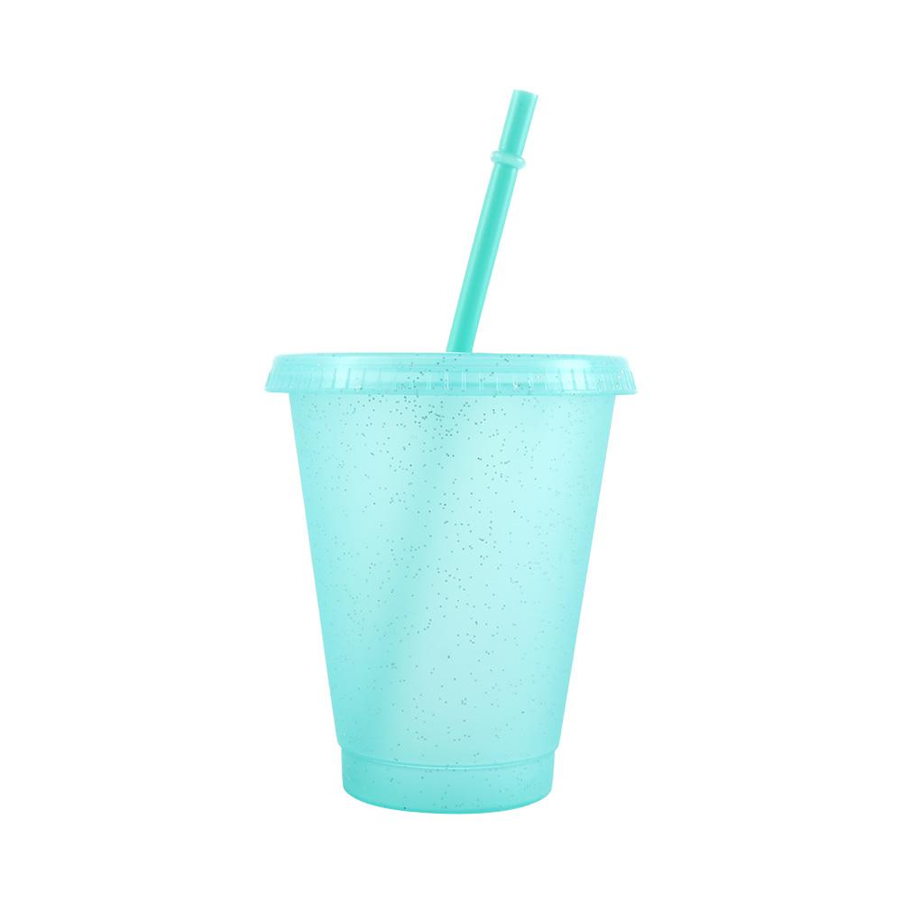 480/700ML Flash Water Bottle For Coffee Juice Milk Tea Kawaii Plastic Cold Cups With Lid Straw Portable Reusable Drinking Bottle