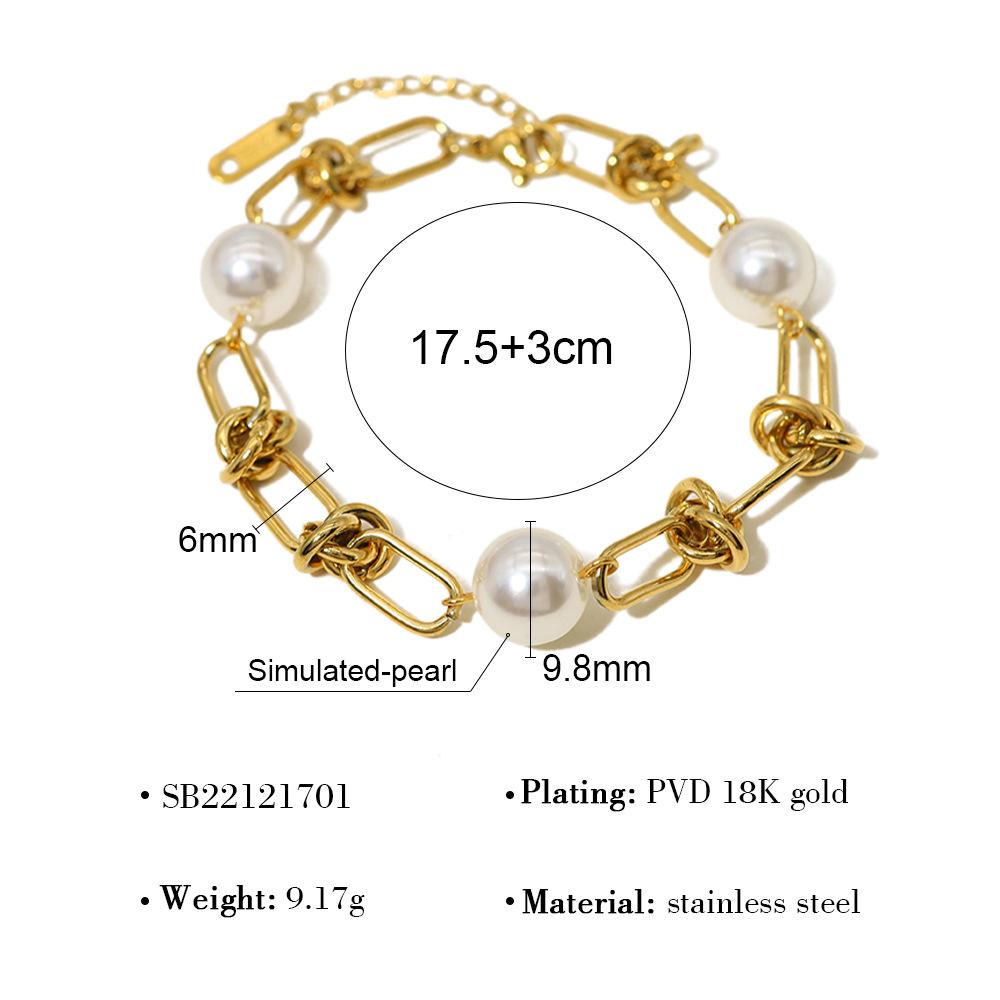 Women's Dainty Waterproof Pearl Bracelets  Stainless Steel Chain Colorfast Fashion Bangle Irregular Design