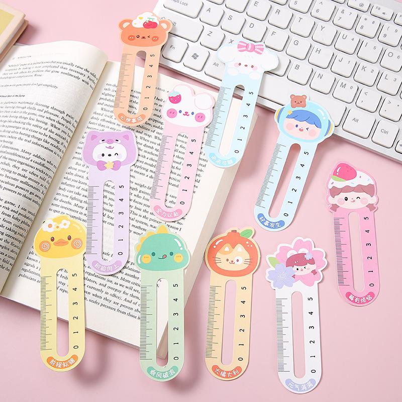 50PCS Cute Cartoon Animal Bookmarks Dual-Purpose Bookmark Rulers Book Clip Accessories Student Stationery School Supplies