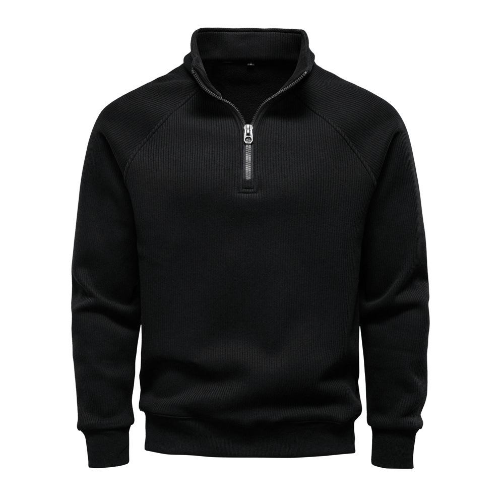 Men's 2025 Fleece-Lined Zipper Hoodie, Stand Collar, Versatile European-American Style, Autumn/Winter Cotton Top