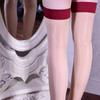 Women's Anti Slip Silicone Stockings Patchwork Contrast Color Rib Cut Top High Thigh Women 8D Oil Shiny Transparent Female Socks