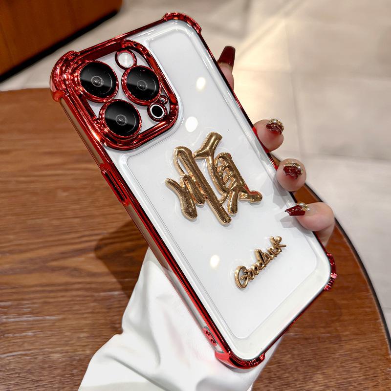 

Подходит для iPhone16 Толстый мобильный чехол Гальваническое покрытие Противоударный Новогодний красный 14 Apple 15 Promax Прозрачный набор Креативный iPhone 11Promax