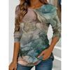 Women's Abstract Watercolor Print Long-sleeved Loose Round Neck Top, Casual Everyday Street Style with Elegant Design.