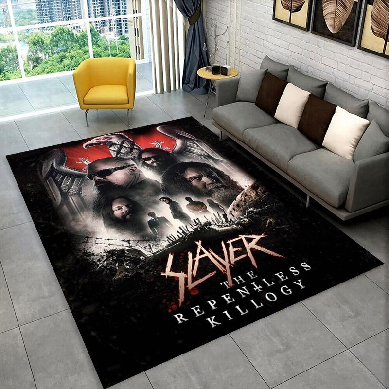 Tappeto Tappetino Retro Slayer Heavy Metal Rcck Band Segno per Camera da Letto Soggiorno Divano Zerbino Decorazioni per la Casa, Tappeto per Area Giochi Bambini Antiscivolo