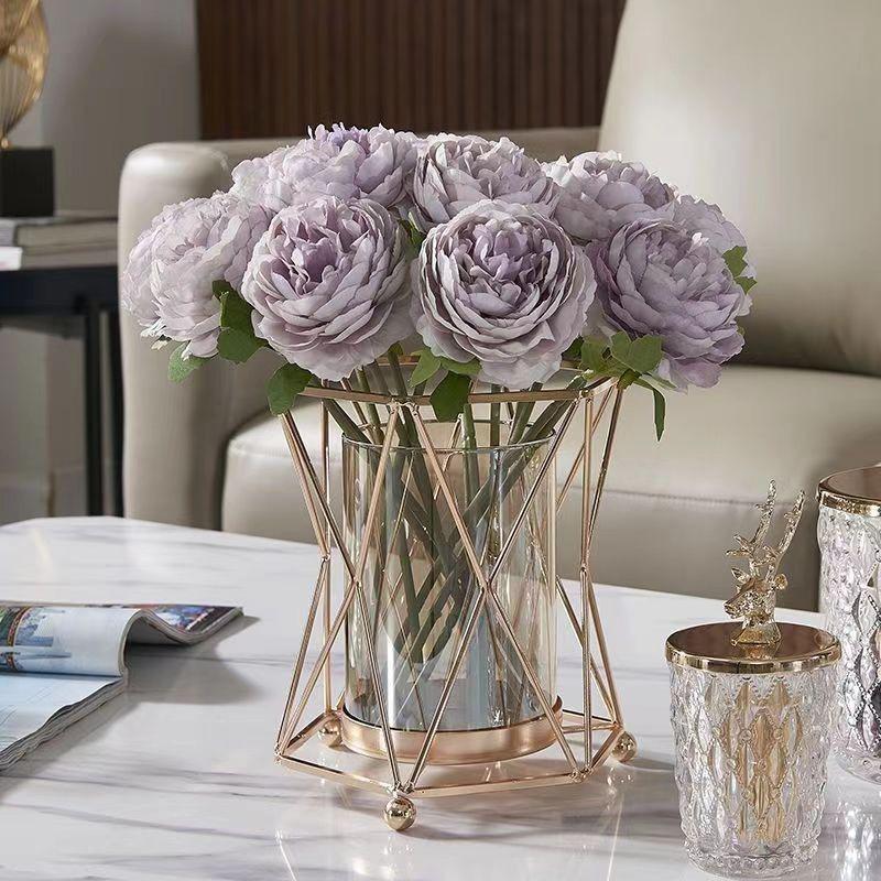 European Luxury Metal Glass Vase for Dry Flowers Nordic Living Room Table Decor