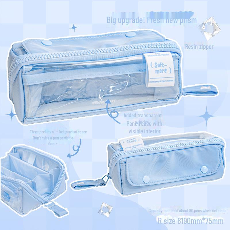 RosyPosy Korean Creative Large Capacity Prism Pencil Case - Transparent with Zipper for Students