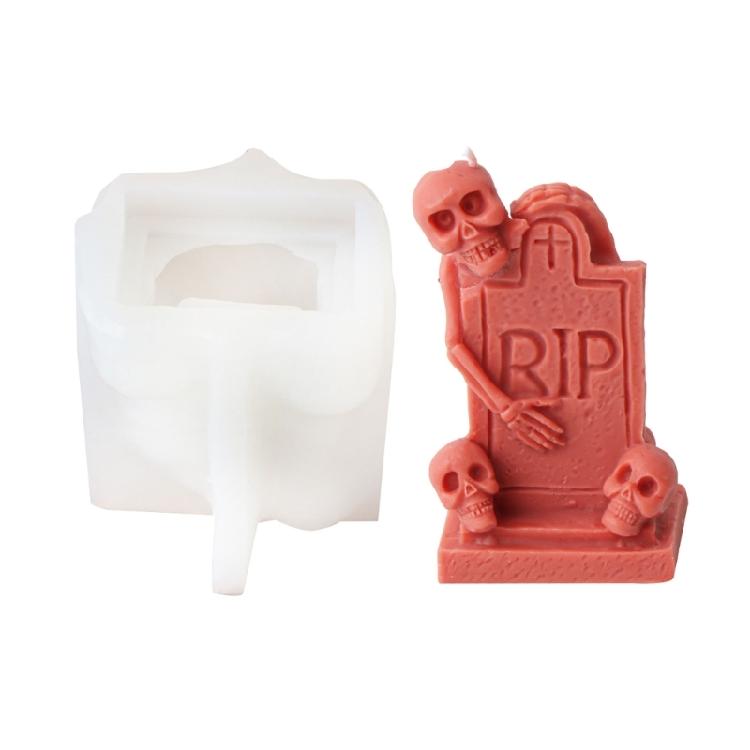 Easy Demold Silicone Candle Maker Reusable Halloween Themed Candle Mould Ghostly House and Tombstone Candle Mold