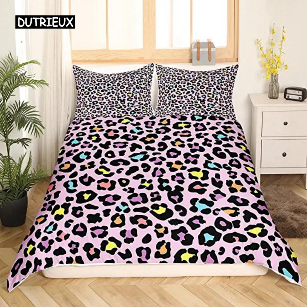 Leopard Print Duvet Cover Safari Cheetah Africa Animal Bedding Set Men Women Bedroom Decor Black and Brown Leopard Quilt Cover