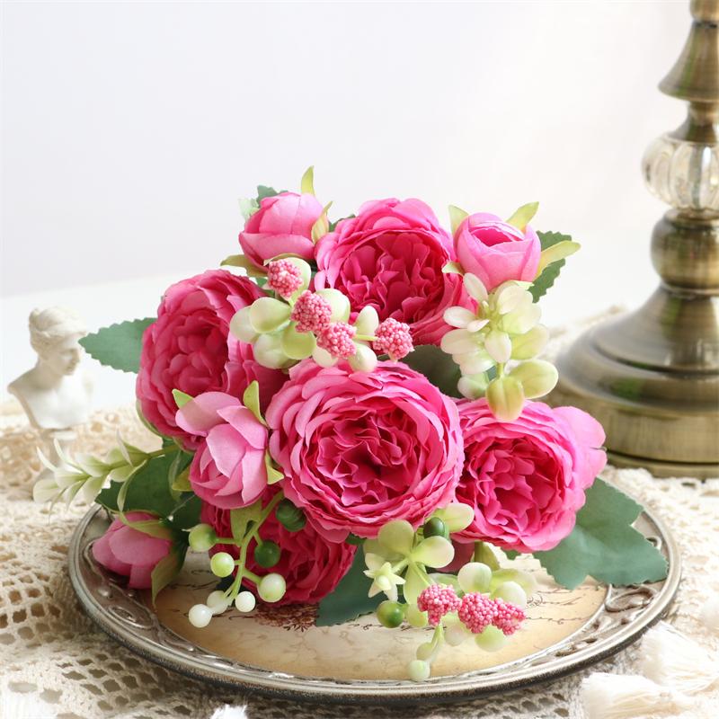 Simulate 5 Roses Korean Style Bouquet Persian Ocean Peony Home Vase Arrangement Decoration Wedding Bride Holding Flower Bouquet