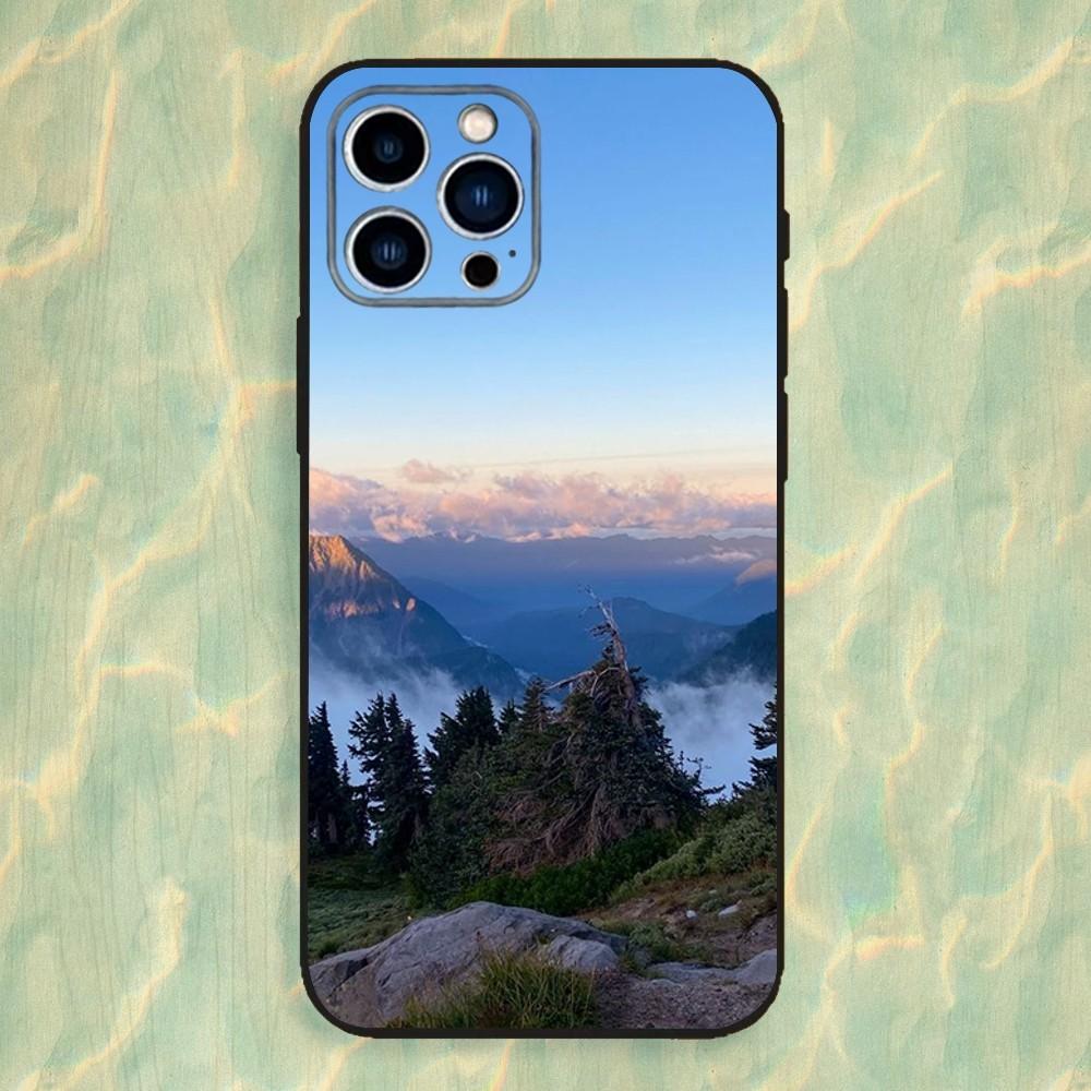Mountains landscape Travel Phone Case For iPhone 16,15,14,13,12,11 Plus,Pro Max,XS,X,XR,SE,Mini,8,7,Soft Silicone Black Cover