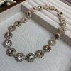 French Light Luxury Diamond Colored Flower Necklace Bracelet Stud Earrings Jewelry Retro Fashion Pink Gemstone Collarbone Chain Earrings