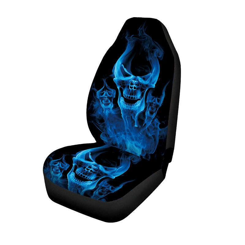 Blue Skull Print car seat cover + rear seat back cover + rear bottom stool cover car seat cover 7-piece set of auto parts, unive