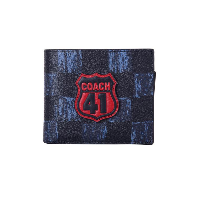 

New COACH Compact PVC Wallet Clutch Men s Blue Black 27052-N3L 10.9*1.5*9.4CM