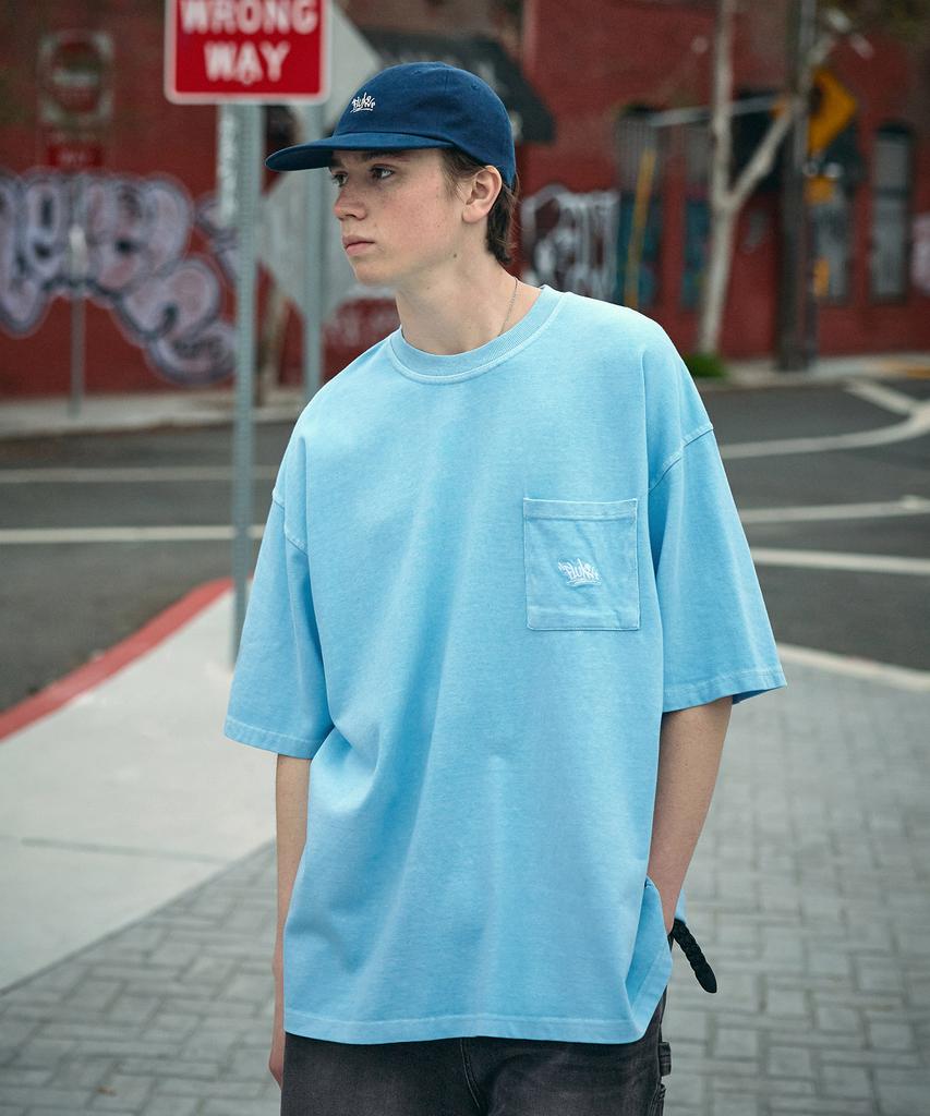Peullukeu Slam Logo Pigment Pocket Short Sleeve T-Shirt Sky Fst401