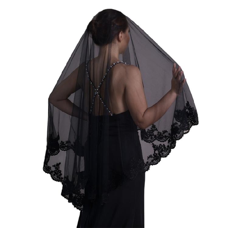 Черная Кружевная Хэллоуинская Невеста Кружевная Мантилья Свадебная Фата Покрытие для Головы Шарф 1