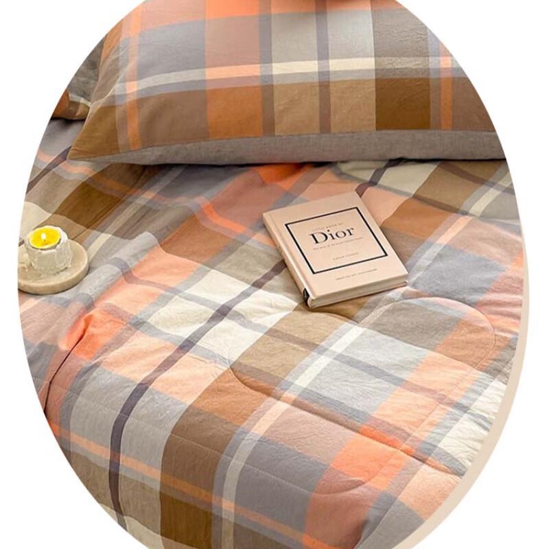 Hongdou 100% Cotton Plaid Summer Air-Conditioning Quilt