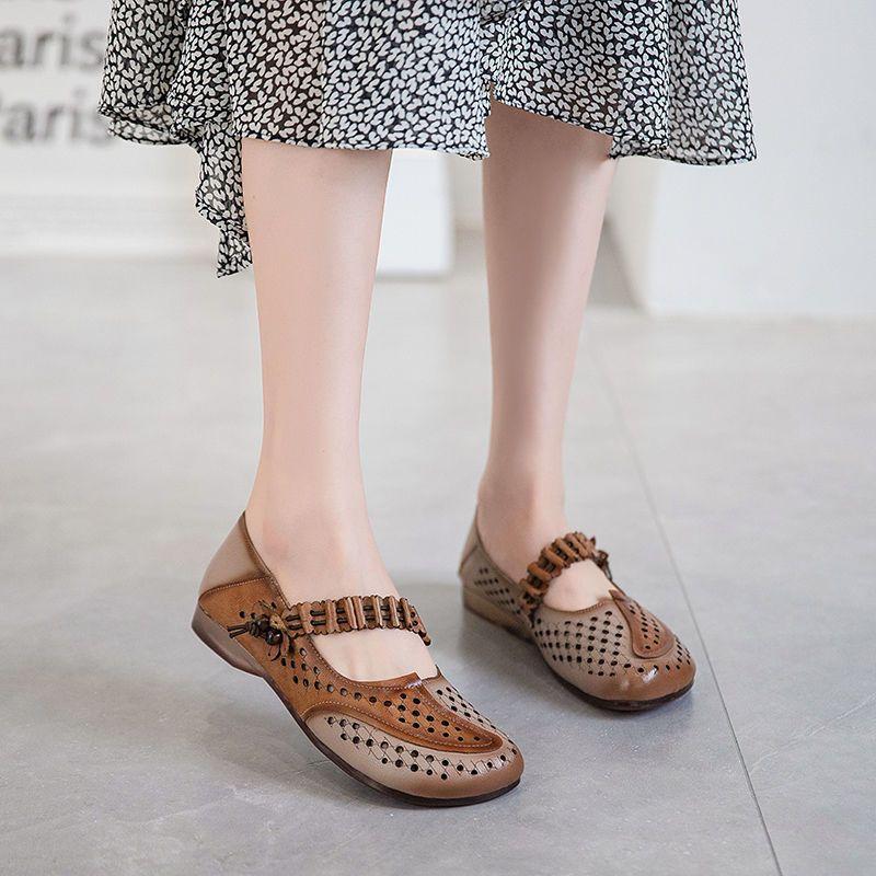 Women's Leather Shoes Spring and Autumn Flat Mom Shoes Non-slip Large Size Soft Bottom Cow Reinforced Sole Single Shoes
