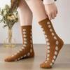 5 Pairs  Autumn and Winter Women Applique Flower Vintage Mid-tube Warm Socks Thick Anti-slip Soft High Elasticity Sock