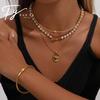 Elegant 2026 White Pearl Necklace & Magnetic Gold Clavicle Chain Set