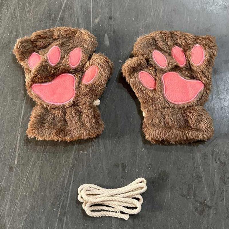 Cute Cat Paw Fluffy Claw Fingerless Gloves Warm Soft Plush Fingerless Panda Glove Half Finger Women Winter Wear Christmas Gifts