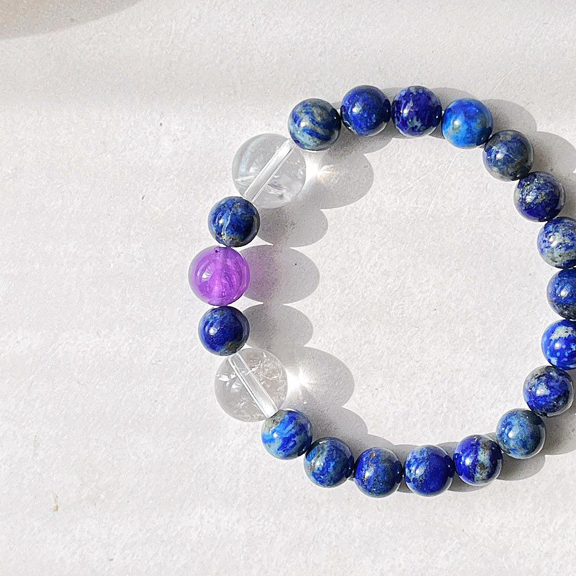 8Mm High Quality Natural Lapis Lazuli White Crystal Amethyst Design Bracelet Bracelet