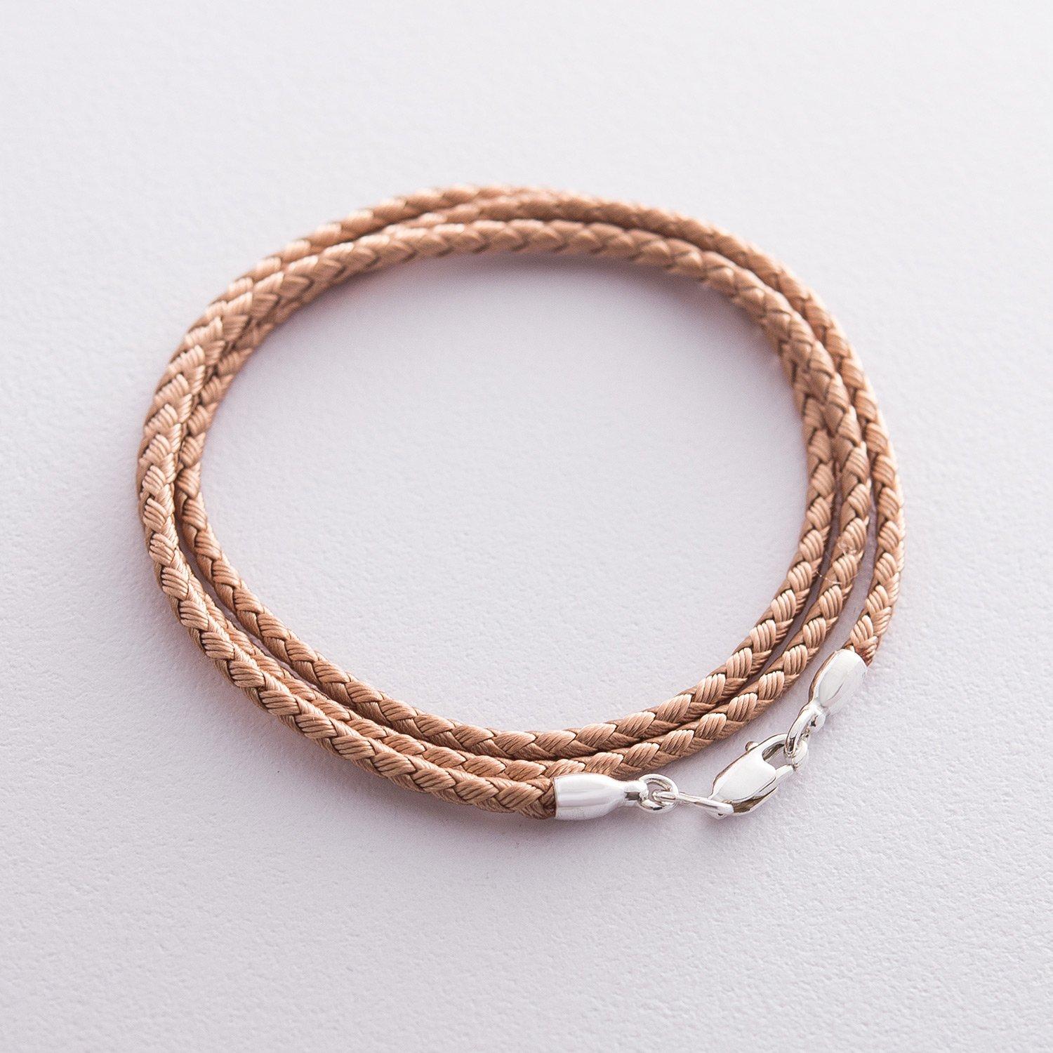 

Шовковий бежевий шнурок з гладкою срібною застібкою (2.5 мм) Oniks 40 срібний