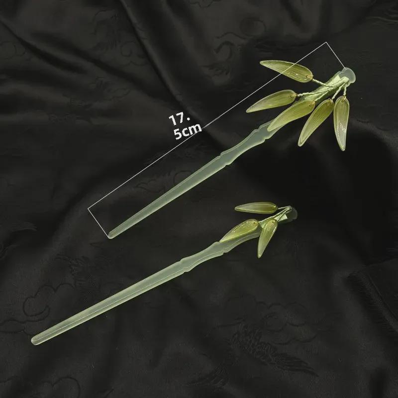 Retro Green Bamboo Leaf Hairpin - Ancient Style Hanfu/Cheongsam Step-Shaking Bun Accessory